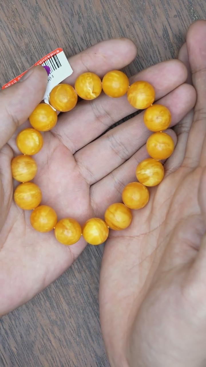 【闪购商品】琥珀裸石未镶嵌老蜡橘皮圆珠手串