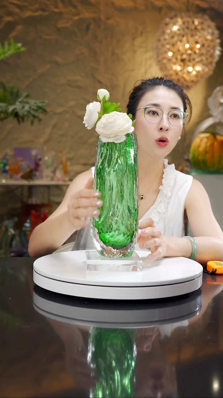 琉璃手工艺品福利祖母绿树纹花瓶