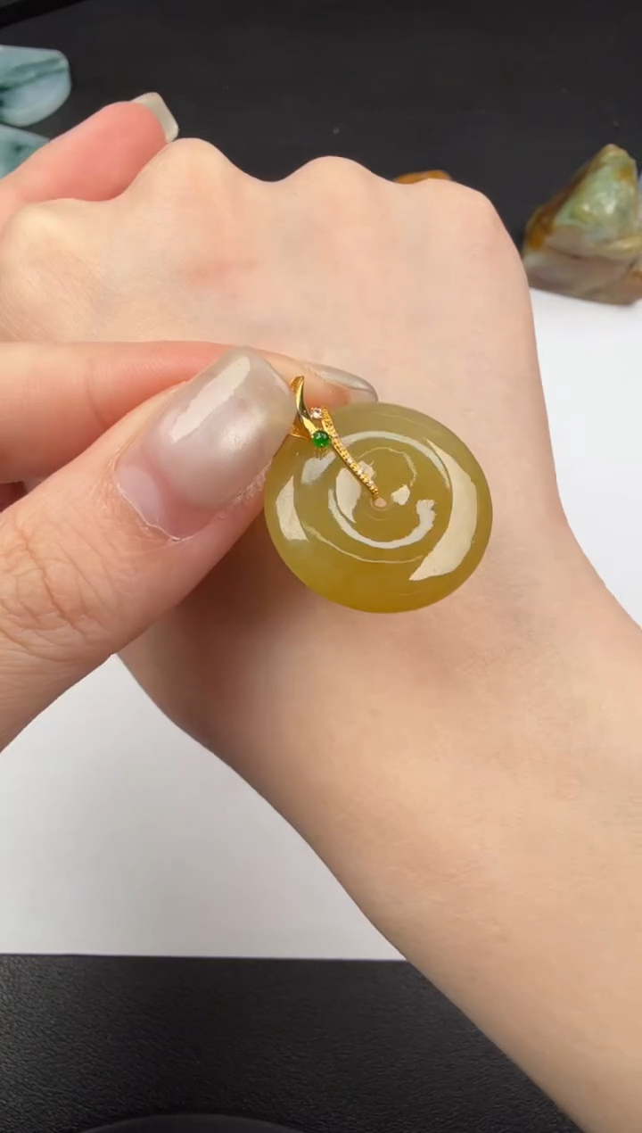 吊坠(不含链)18K金镶嵌翡翠翡翠饰品-155