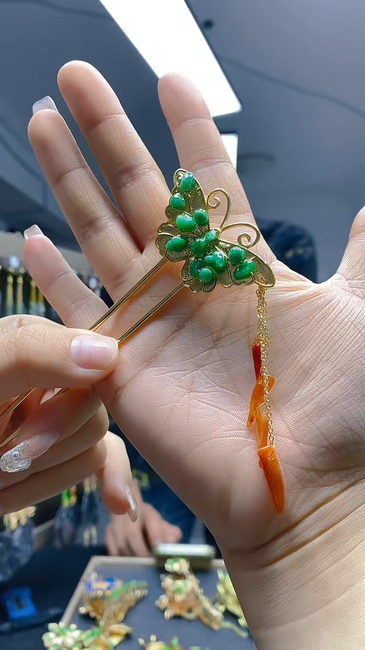 【闪购商品】翡翠耳饰合金135翡翠发簪