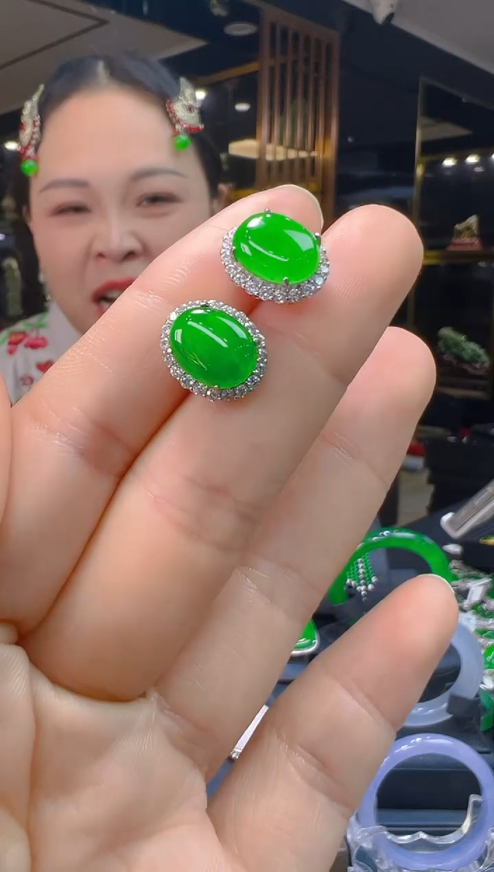 银S925镶嵌翡翠耳饰086(多样性发货发其一)