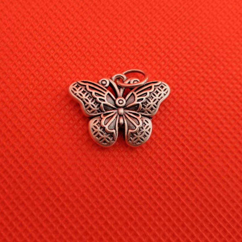 吊坠足银 古法足银蝴蝶吊坠