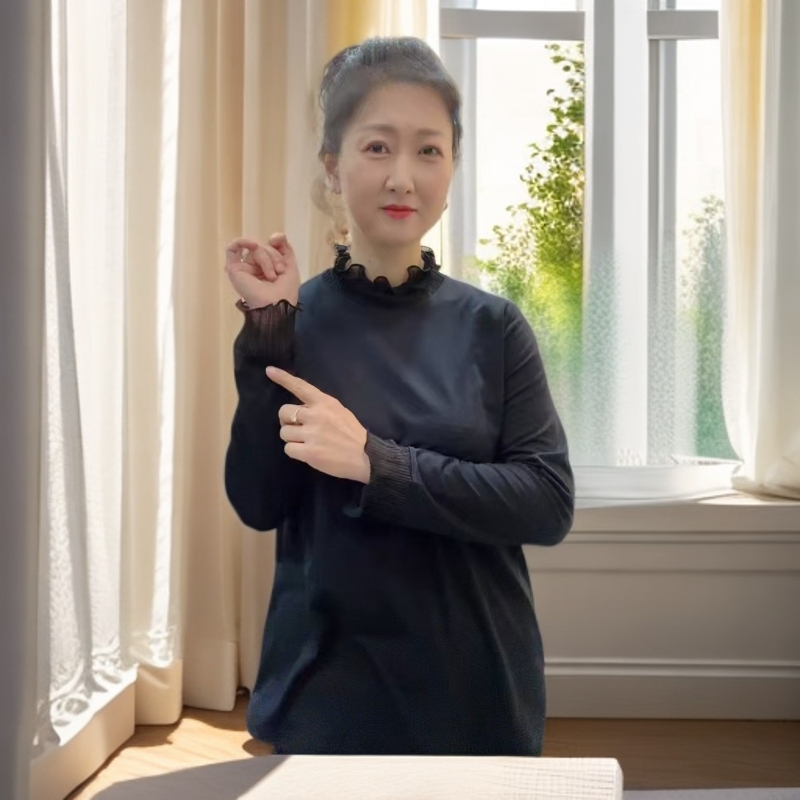 【韩国设计师衣吧】冬季新款加绒保暖亲肤显瘦领褶子边小衫