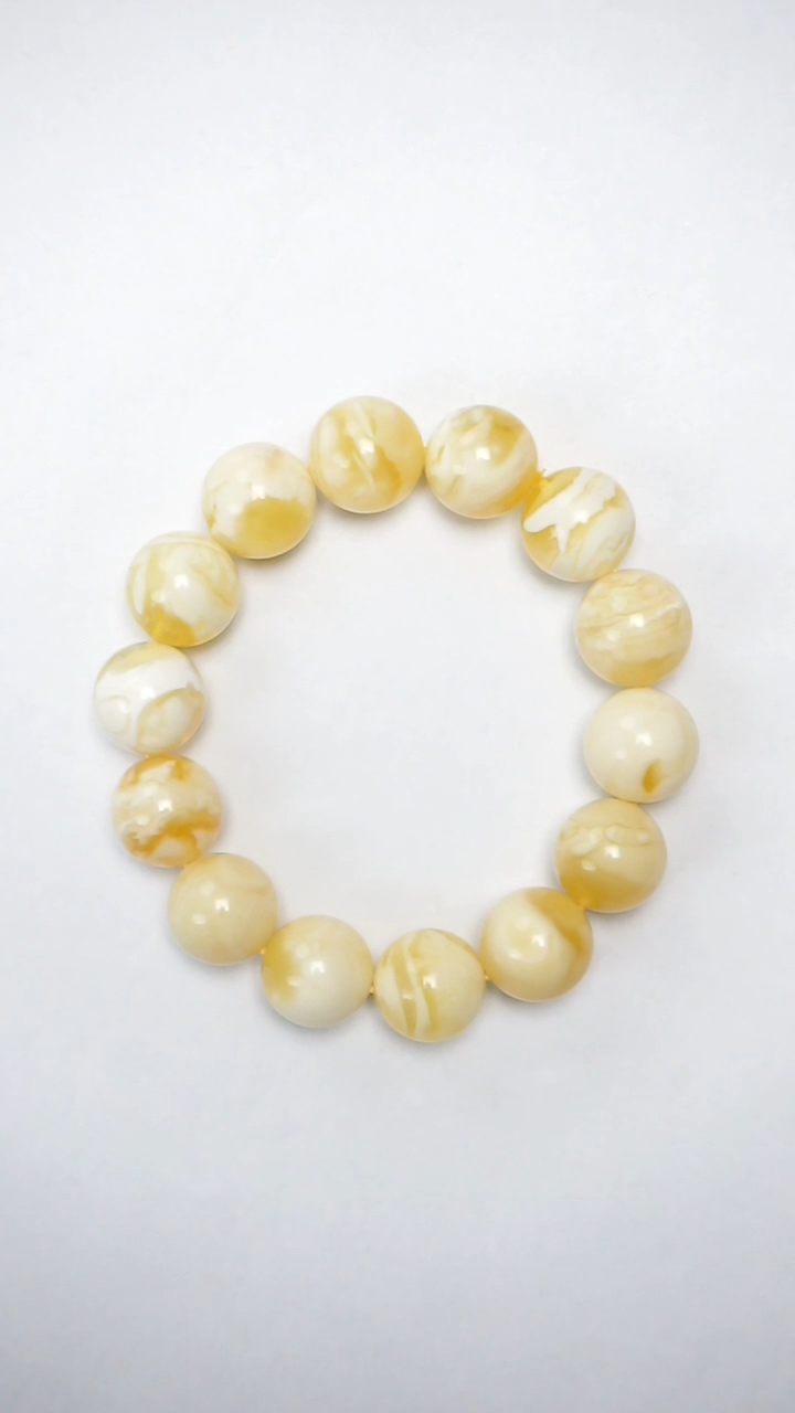 【闪购商品】未镶嵌琥珀手链金妖白圆珠手串14mm
