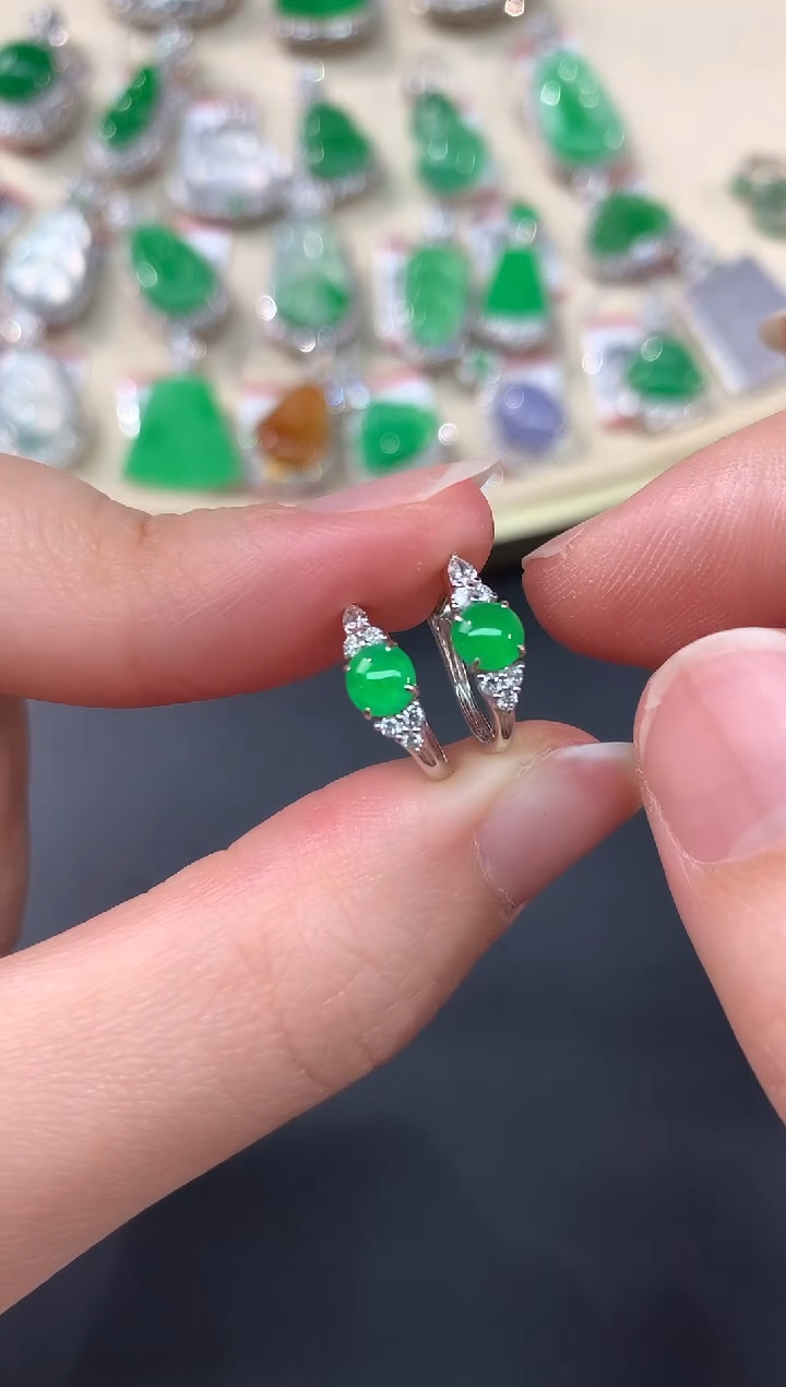 【闪购商品】翡翠耳饰18K金镶嵌A419|5200