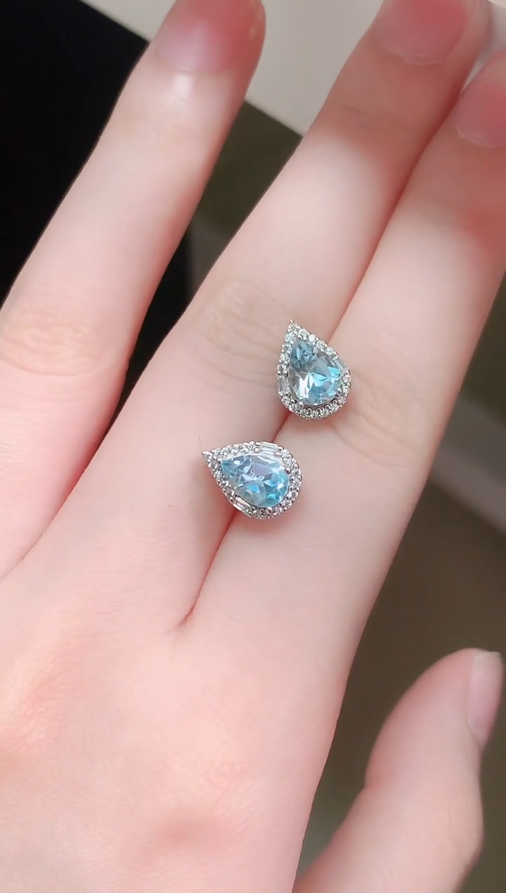 银S925镶嵌托帕石耳饰99天然托帕石s925镶嵌一对