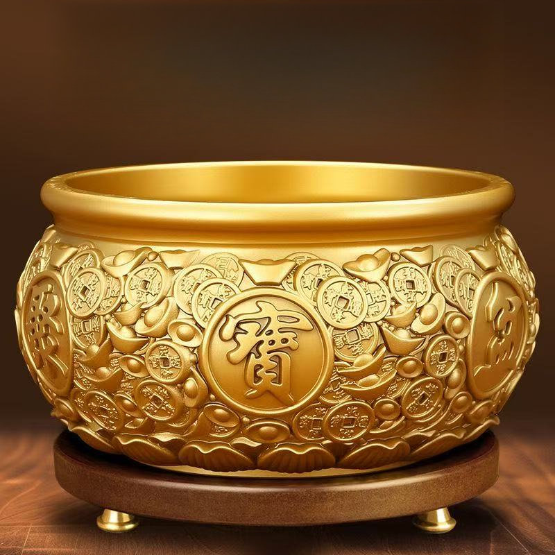 【底部带图款约12斤约27cm】黄铜聚宝盆家居办公室摆件开业乔迁礼品