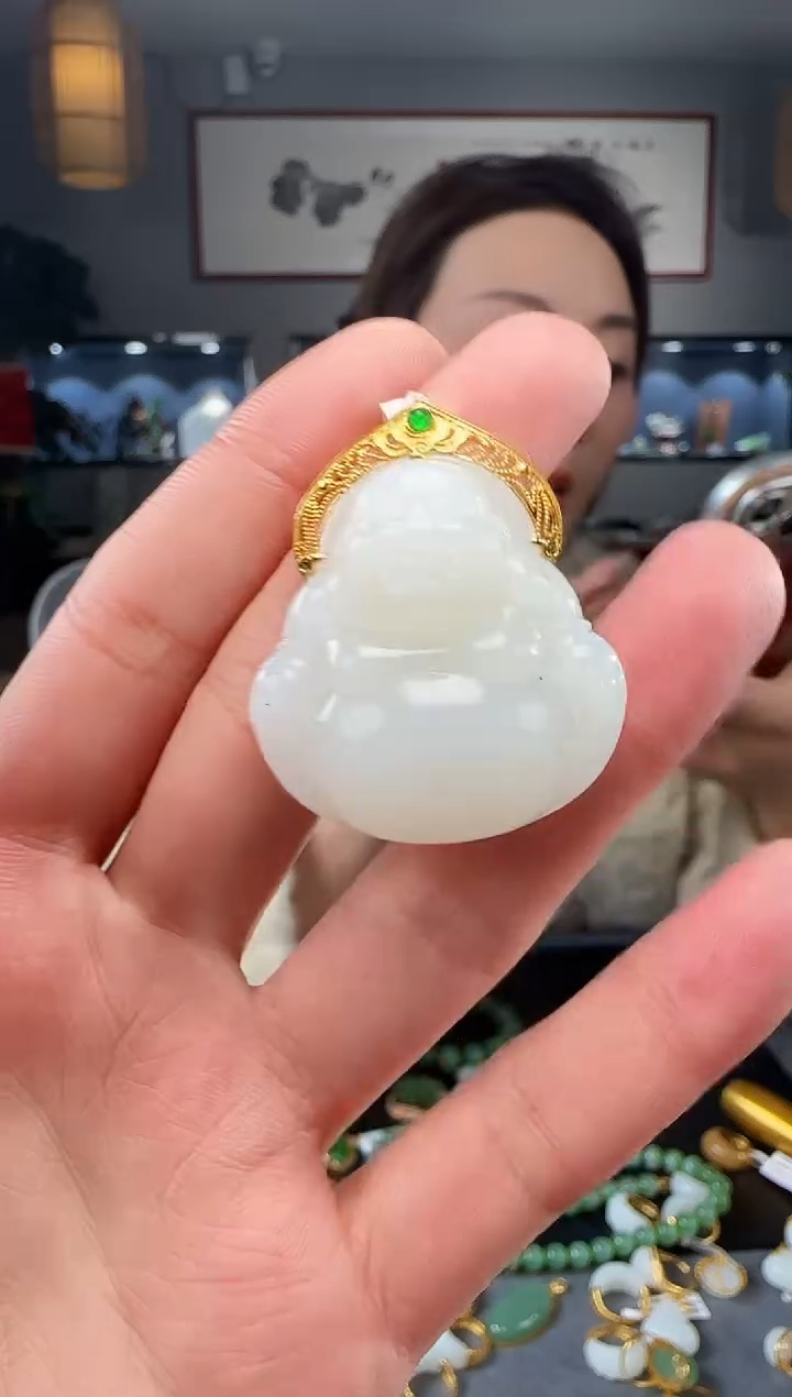 【闪购商品】和田玉吊坠(不含链)18K金镶嵌1