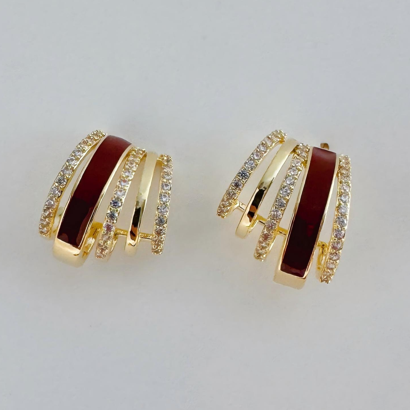 铜合金耳饰 067法式镂空金属女款高级感轻奢多层秋冬红色耳饰耳环