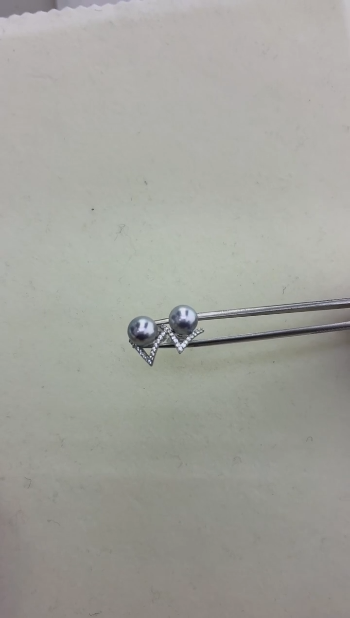 银S925镶嵌DA海水珍珠灰珠耳饰7-8 BQ234