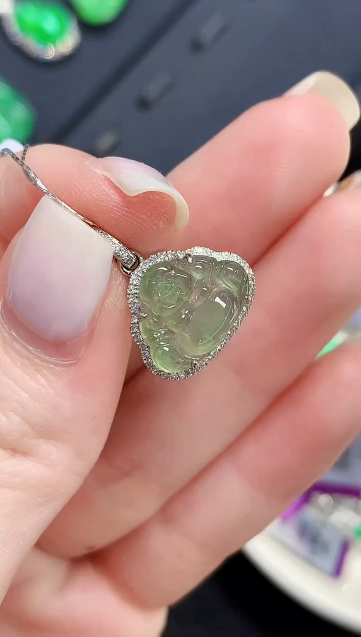 吊坠(不含链)18K金镶嵌翡翠L0136多样性发其一