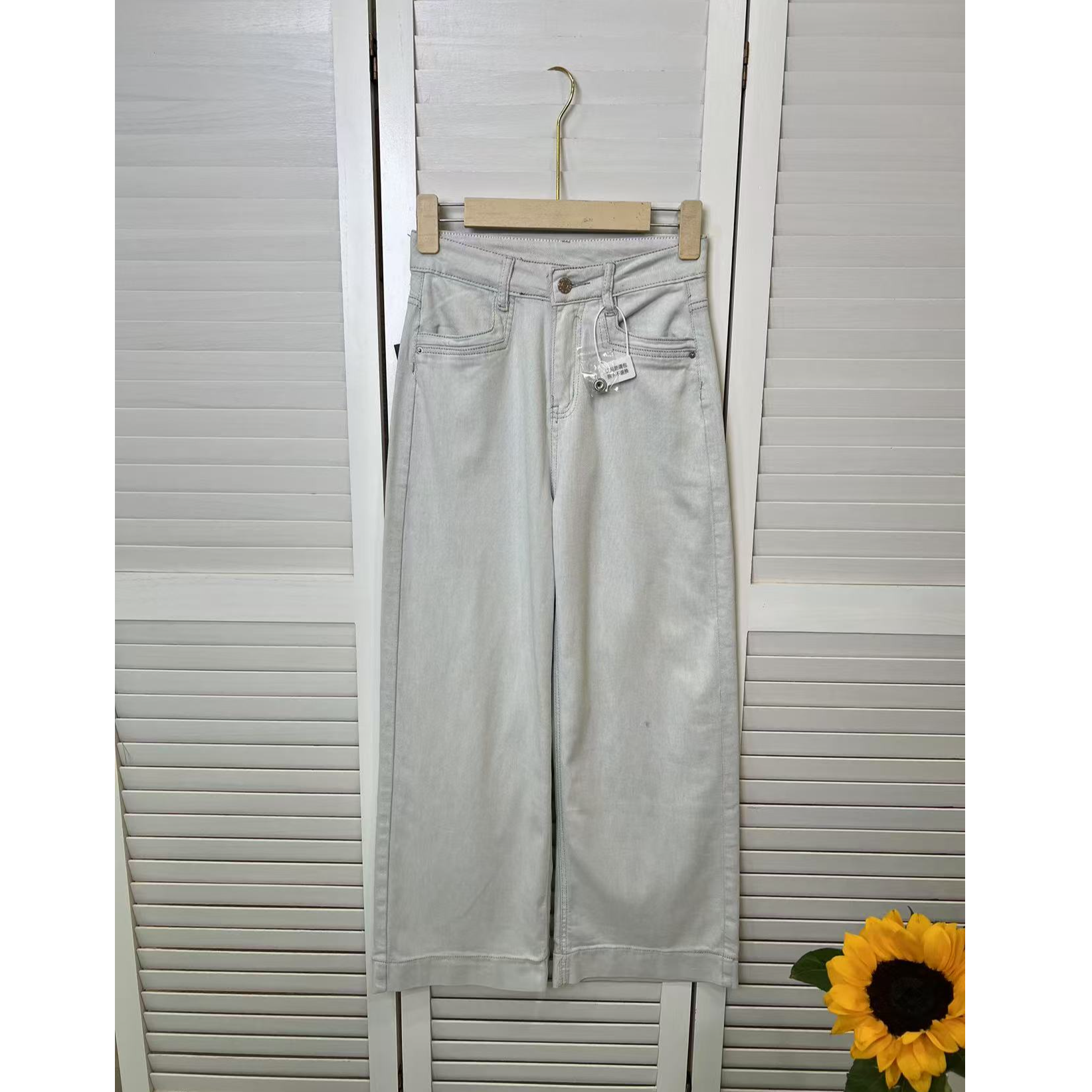 9035阔腿牛仔裤女款春季高腰弹力时尚百搭简约显瘦阔腿牛仔裤