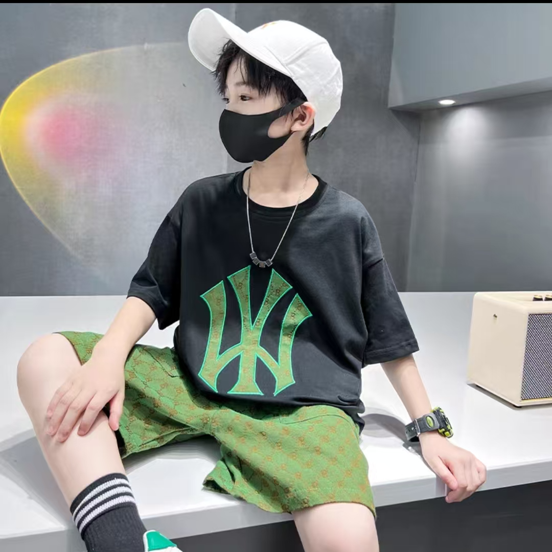 【夏季薄款】2025新款套装潮牌时尚中大童休闲两件套00267