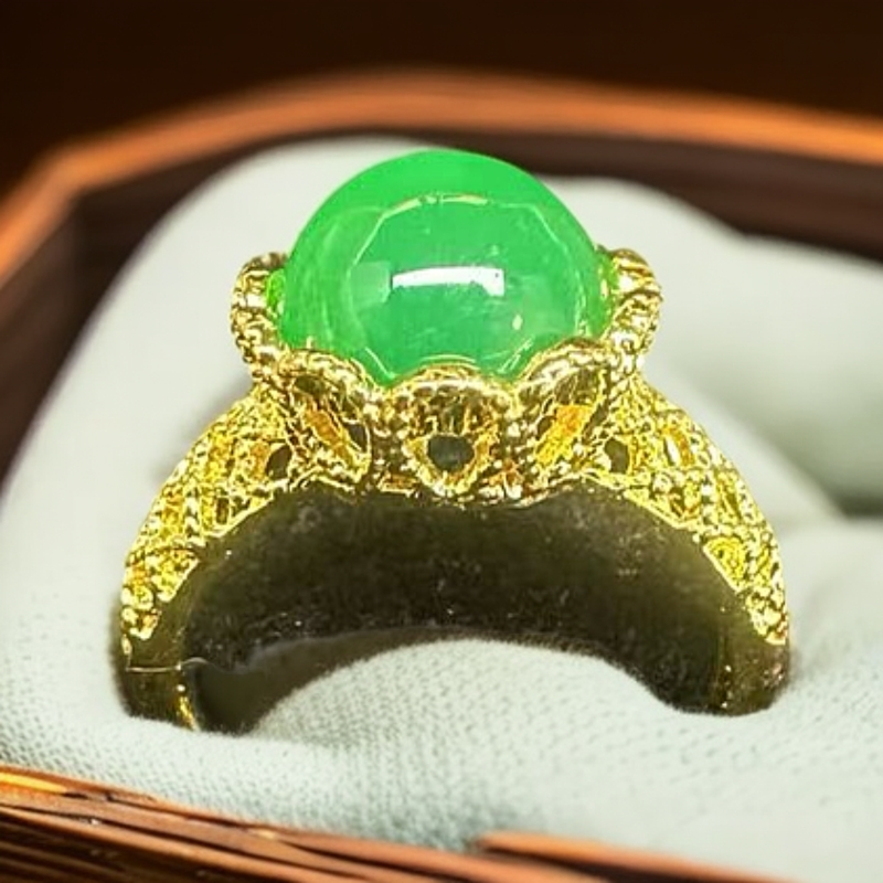 2025韩氏高端极光绿掐丝工艺玉石戒指 1-129