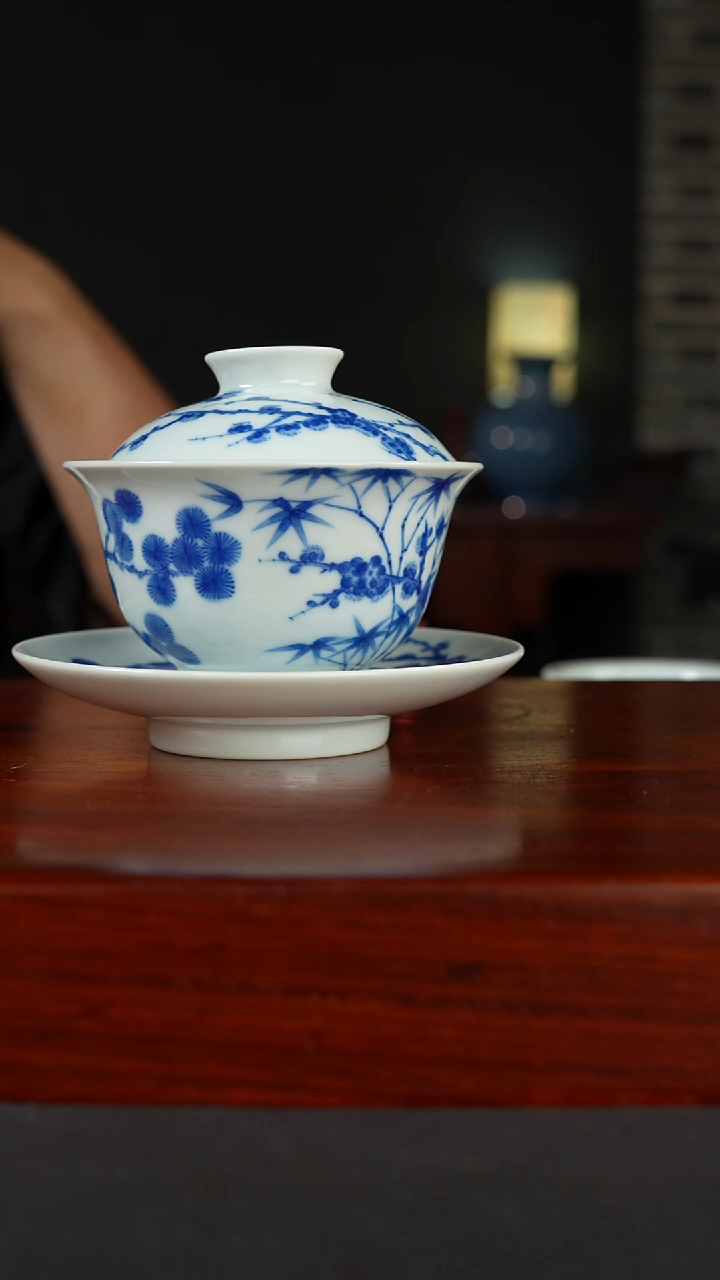 祖传窑真柴窑传承400年松竹梅三才盖碗