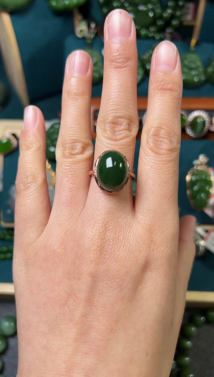 【闪购商品】和田玉（碧玉）戒指银S925镶嵌碧玉