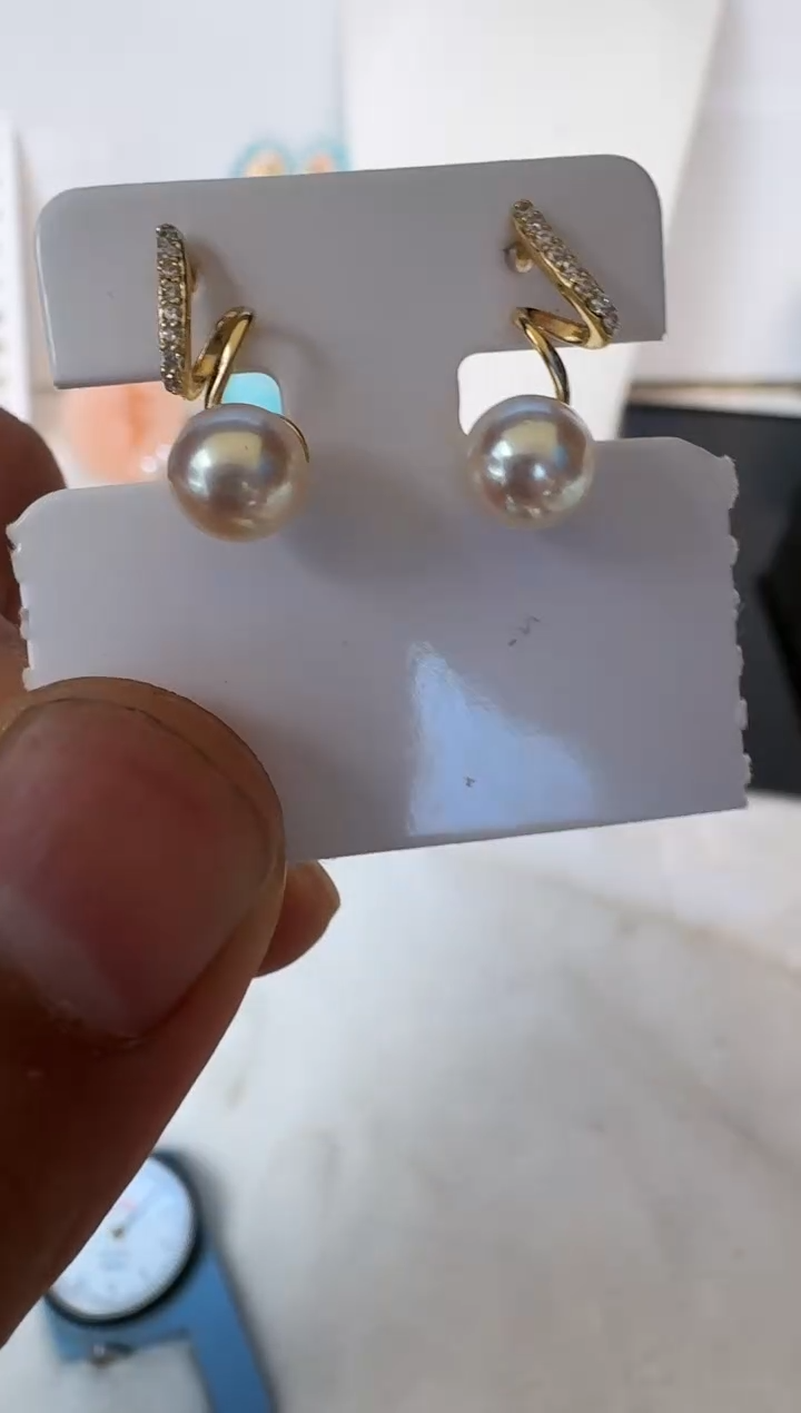 银S925镶嵌海水珍珠耳饰耳钉
