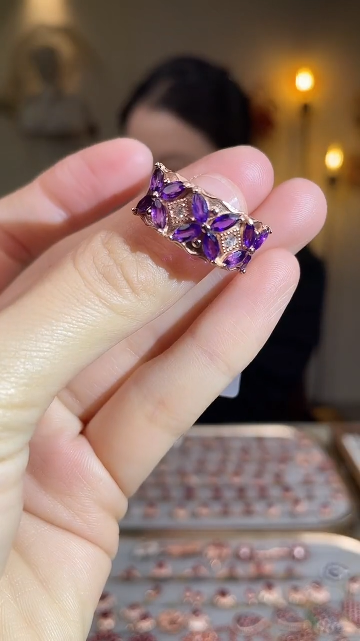 银S925镶嵌戒指水晶手饰