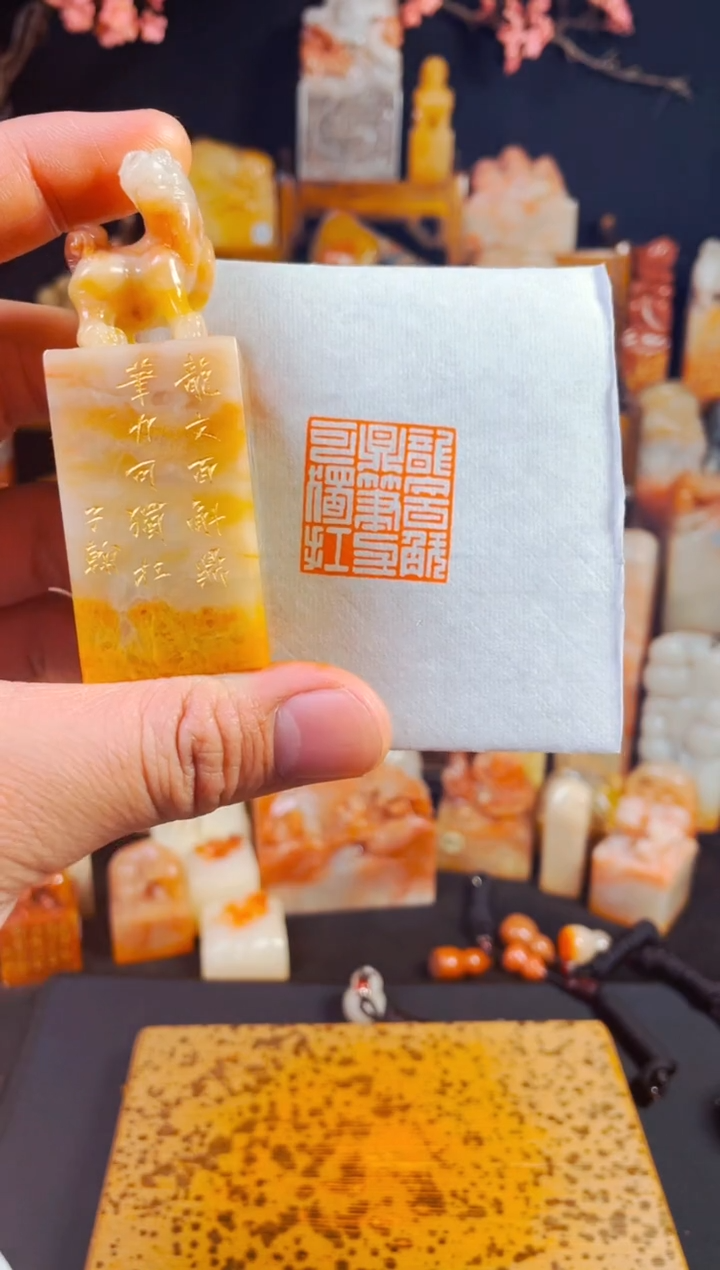 【闪购商品】老挝石印石手工篆刻《龙文百斛鼎笔力可独扛》