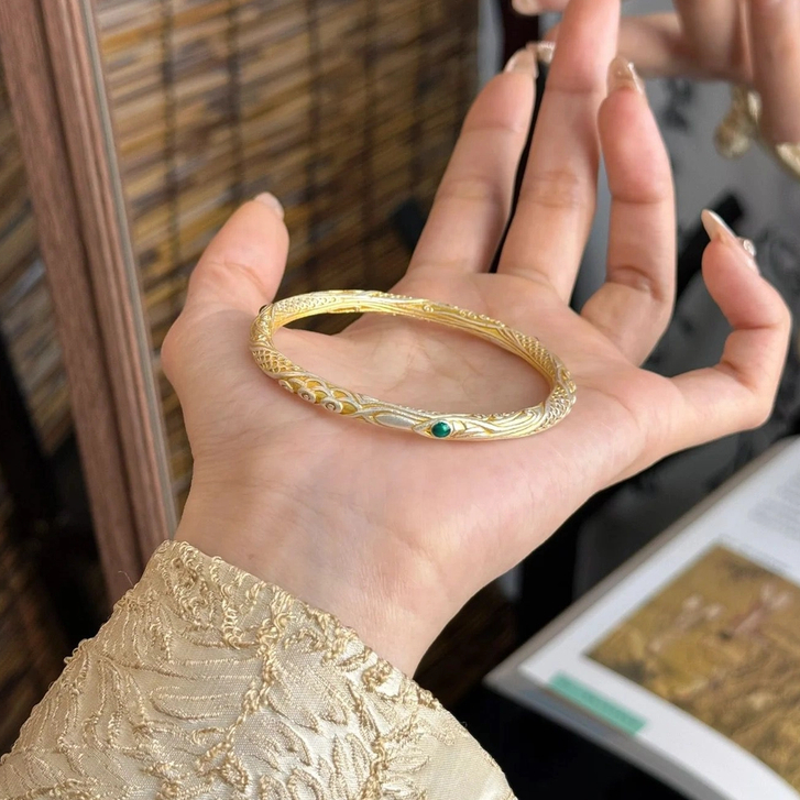 足银手镯 【H27】33g描金乾坤圈哪吒同款手镯网红个性时尚百搭镶嵌