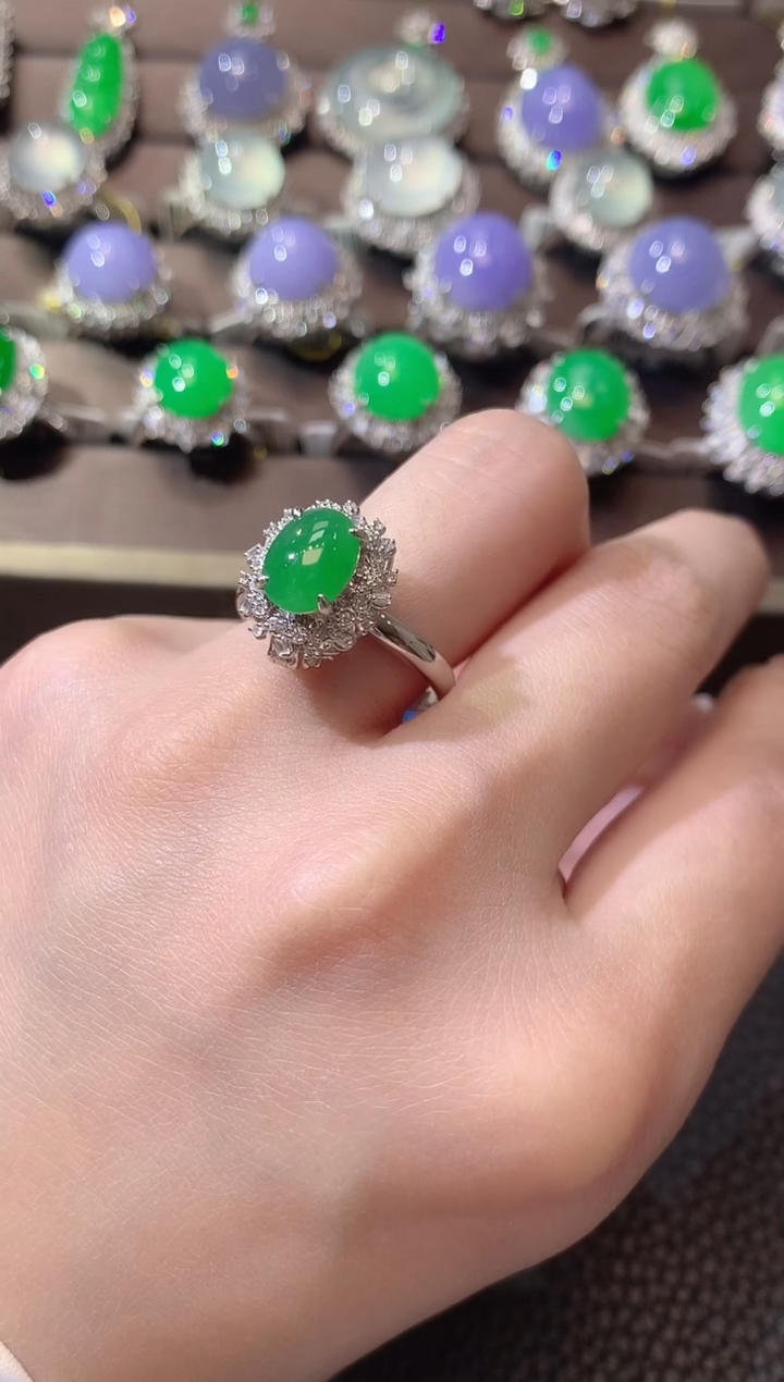 【闪购商品】翡翠戒指18K金镶嵌A48翡翠