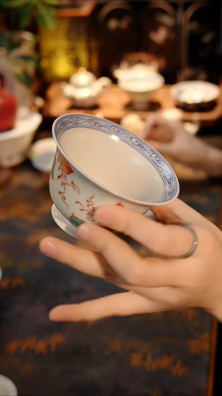 雨溪山房 红绿彩牵牛花盖碗