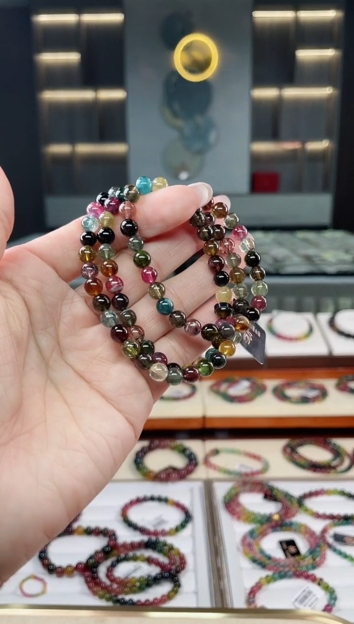 未镶嵌老矿碧玺三圈手串6mm+碧玺小**?（多样性发一条）T