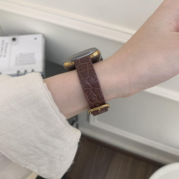 真皮鳄鱼纹直版表带 适用iwatchS11苹果手表AppleWatchS1098765E