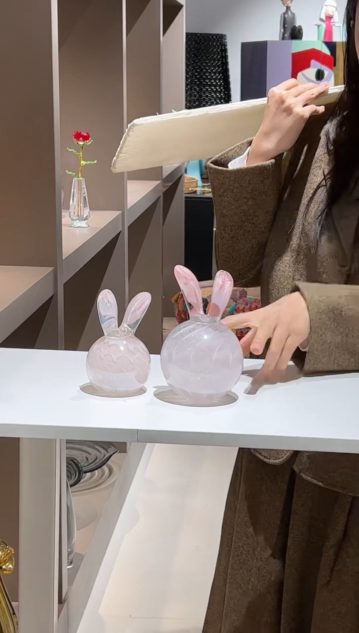 【闪购商品】琉璃粉色圆兔一对