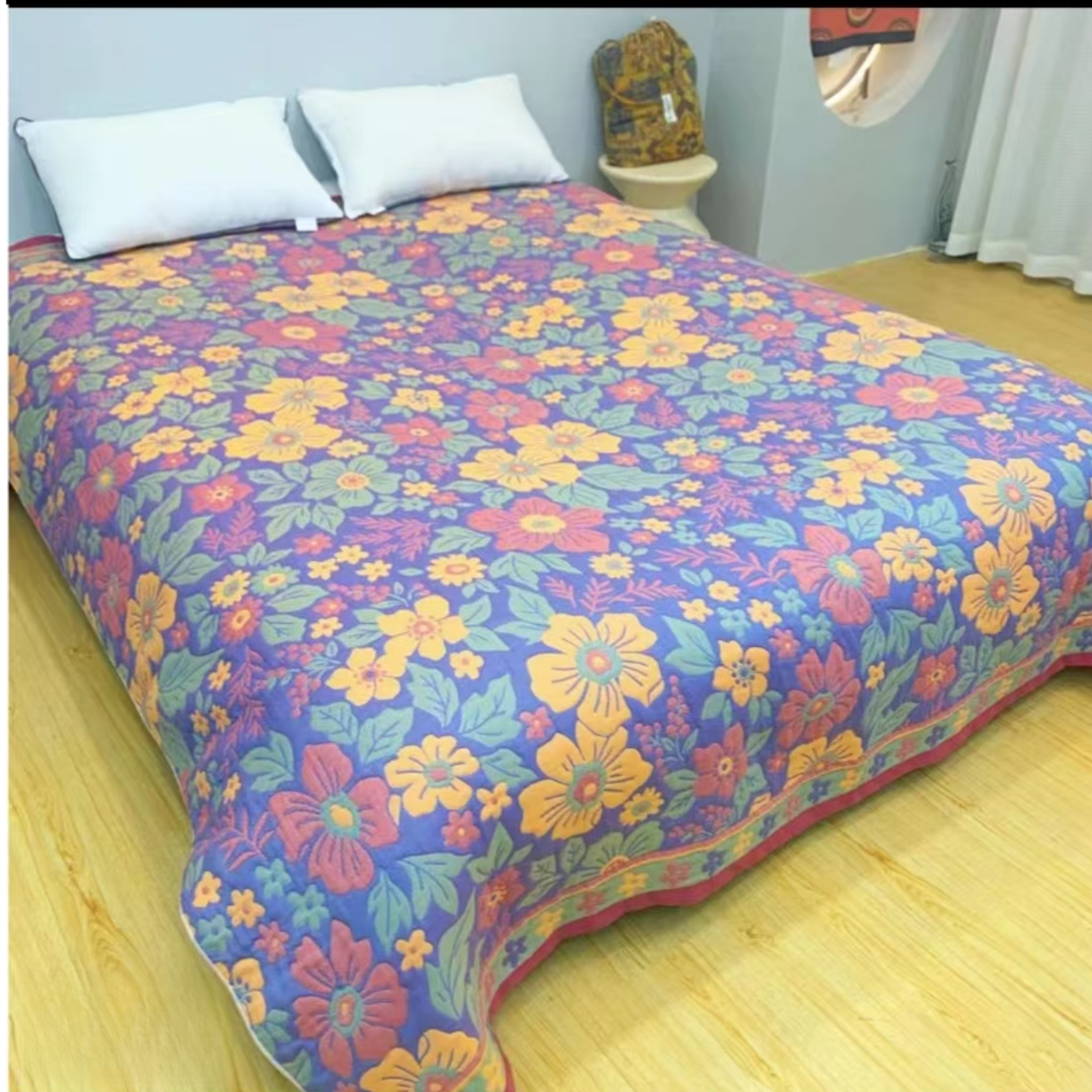 盖毯-纯棉纱布盖毯--彩色花朵150*200