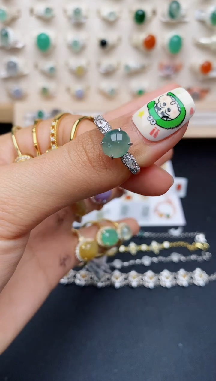 【闪购商品】翡翠戒指银S925镶嵌缅甸翡翠