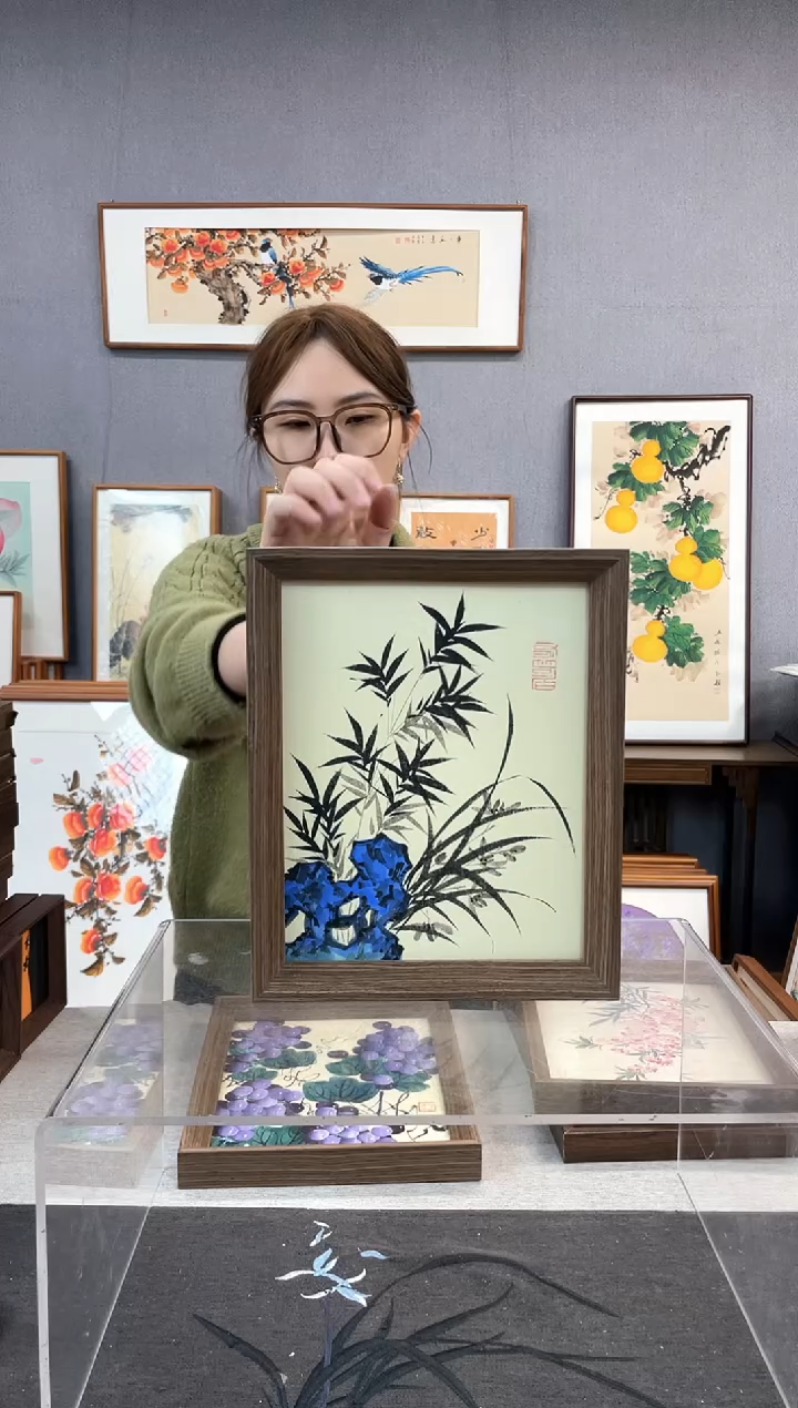 【闪购商品】国画10寸-23*29摆台书法作品-竹子