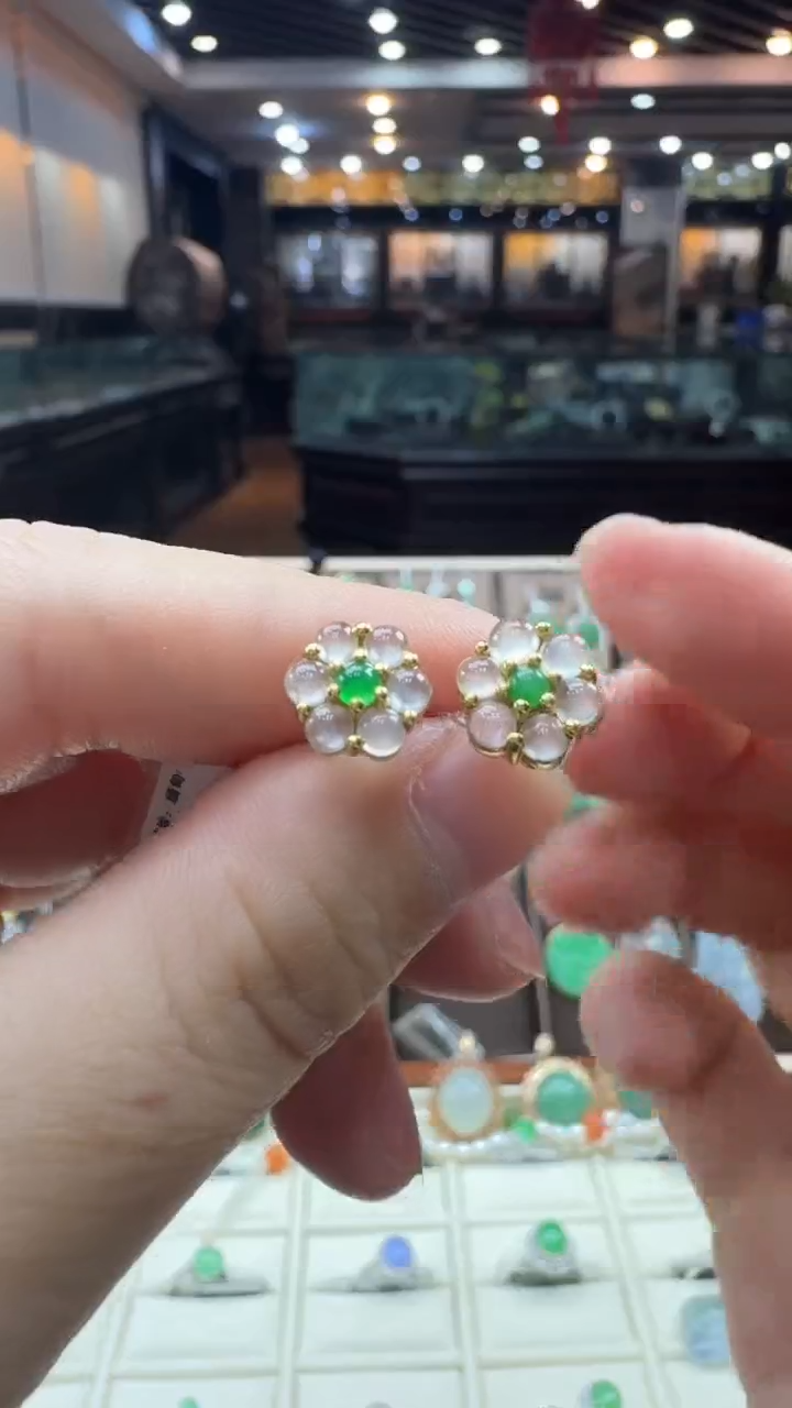 【闪购商品】翡翠耳饰18K金镶嵌耳饰