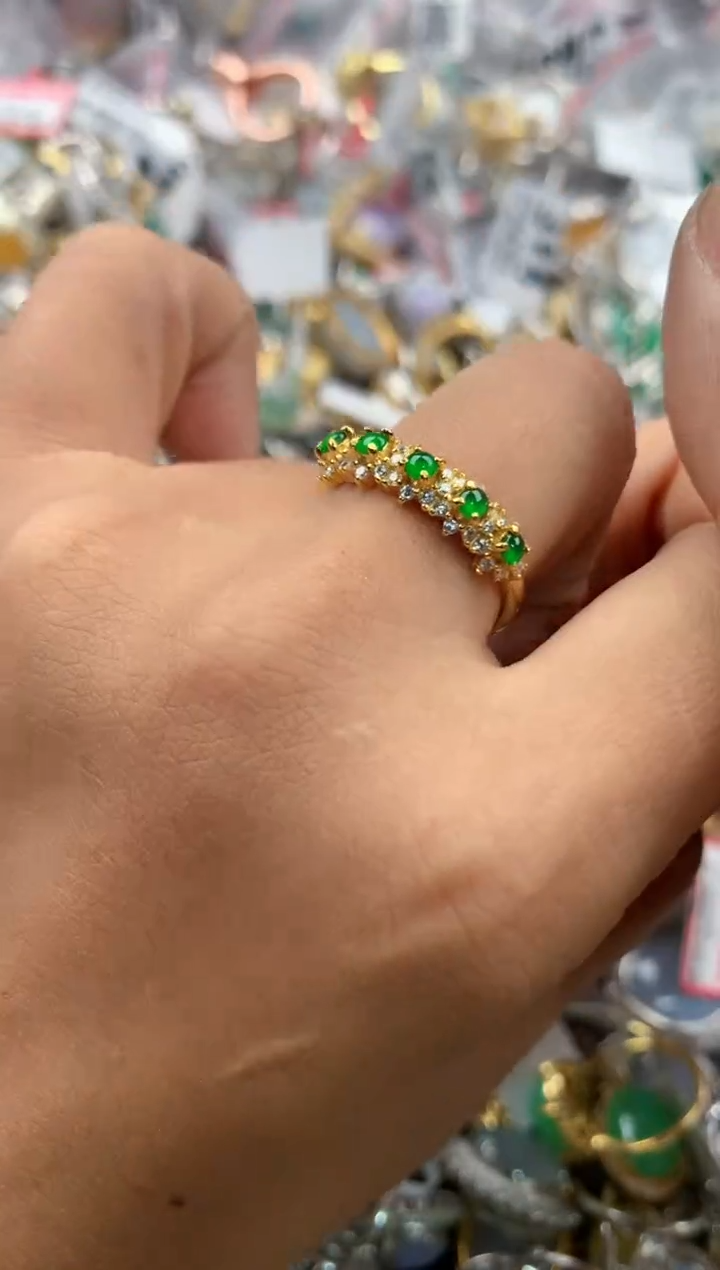 银S925镶嵌戒指翡翠5555---6