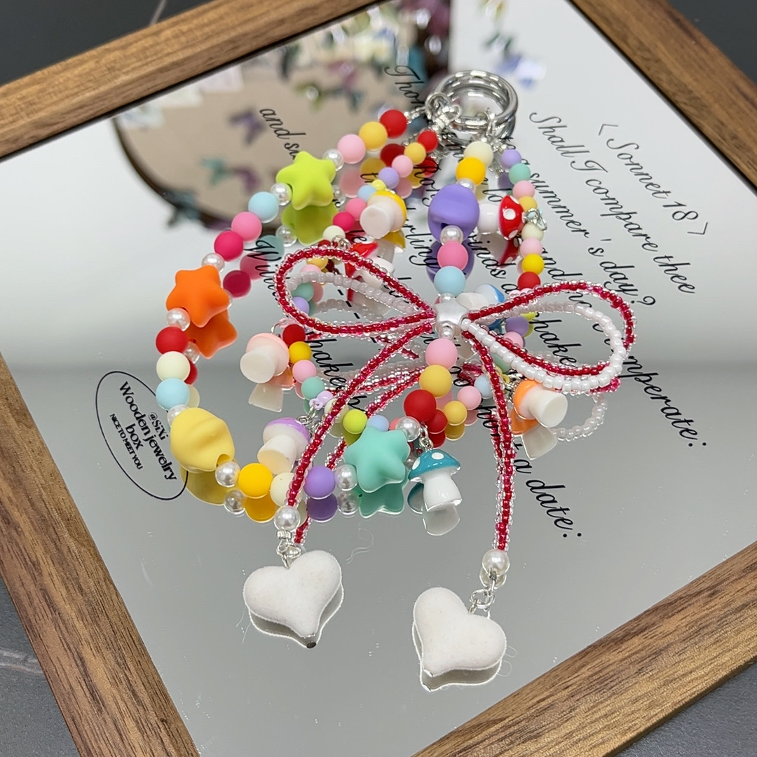 529编码【彩虹菇菇】手机链原创手工diy手机壳防丢饰品包包钥匙挂件