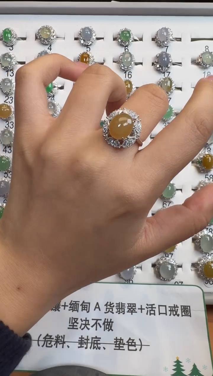 银S925镶嵌戒指翡翠925银镶A货翡翠戒指182