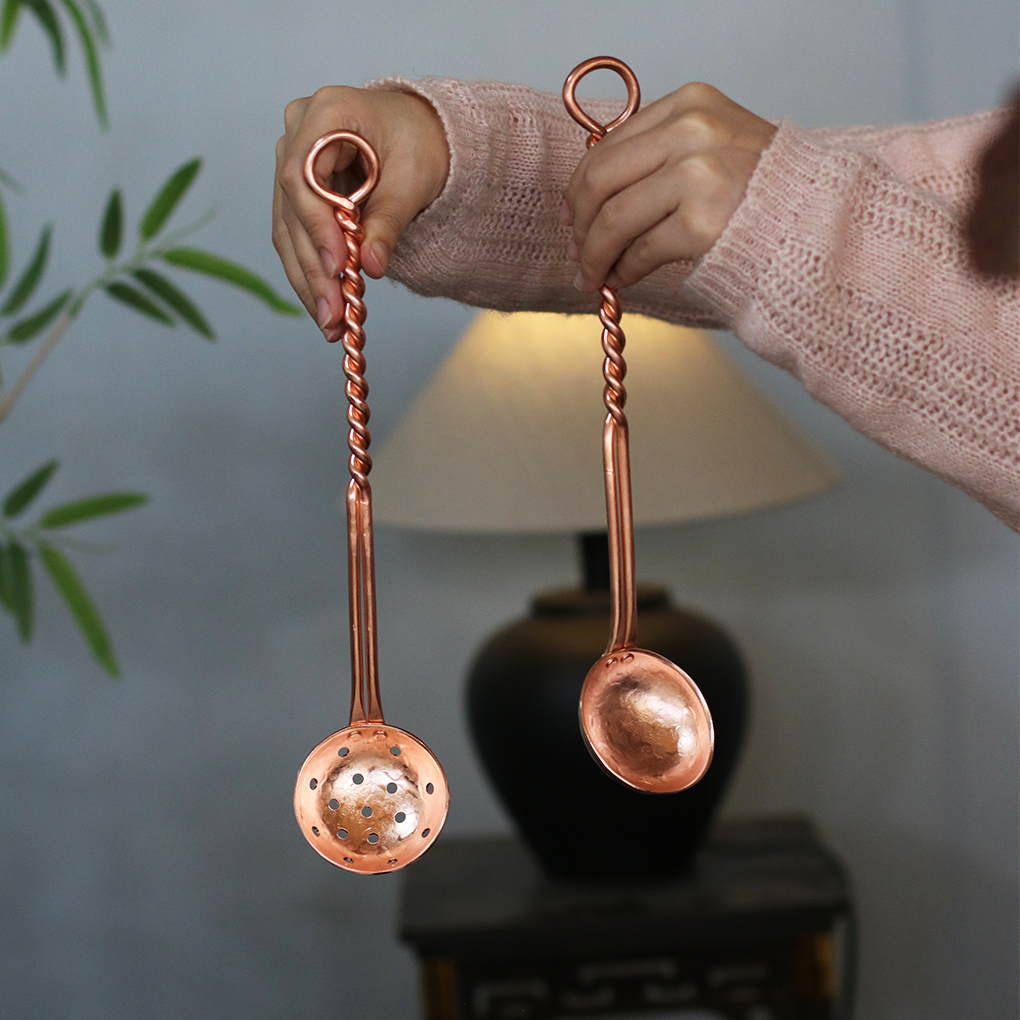 紫铜勺子汤勺漏勺手工茶勺加厚饭勺麻花铜勺