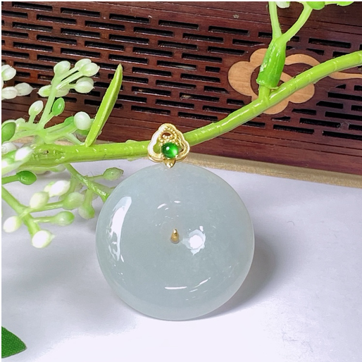 【交个朋友】18K黄绿点翡翠平安扣 SYDA00360 多样性发其一