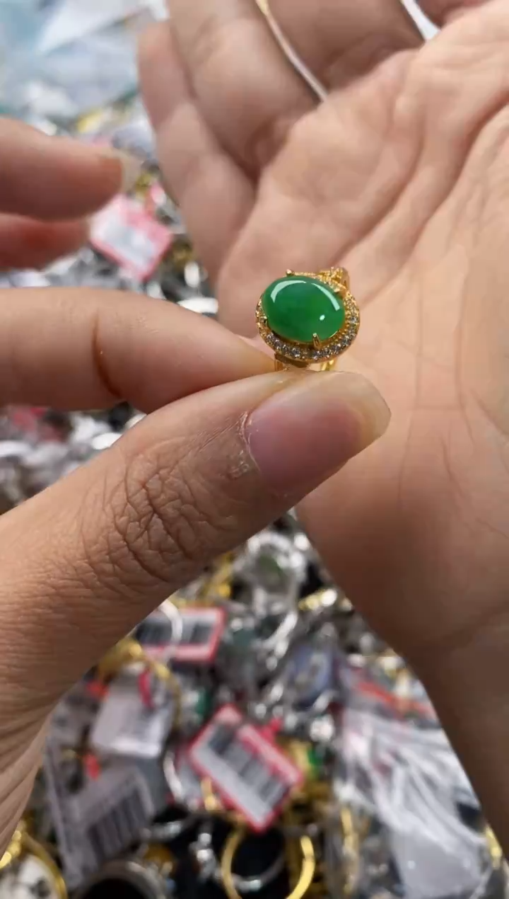 银S925镶嵌戒指翡翠444                 2