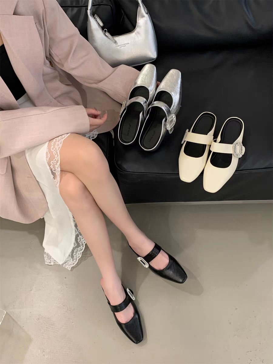 夏季新品女一字带魔术贴水钻包头拖鞋软底舒适简约百搭9209G