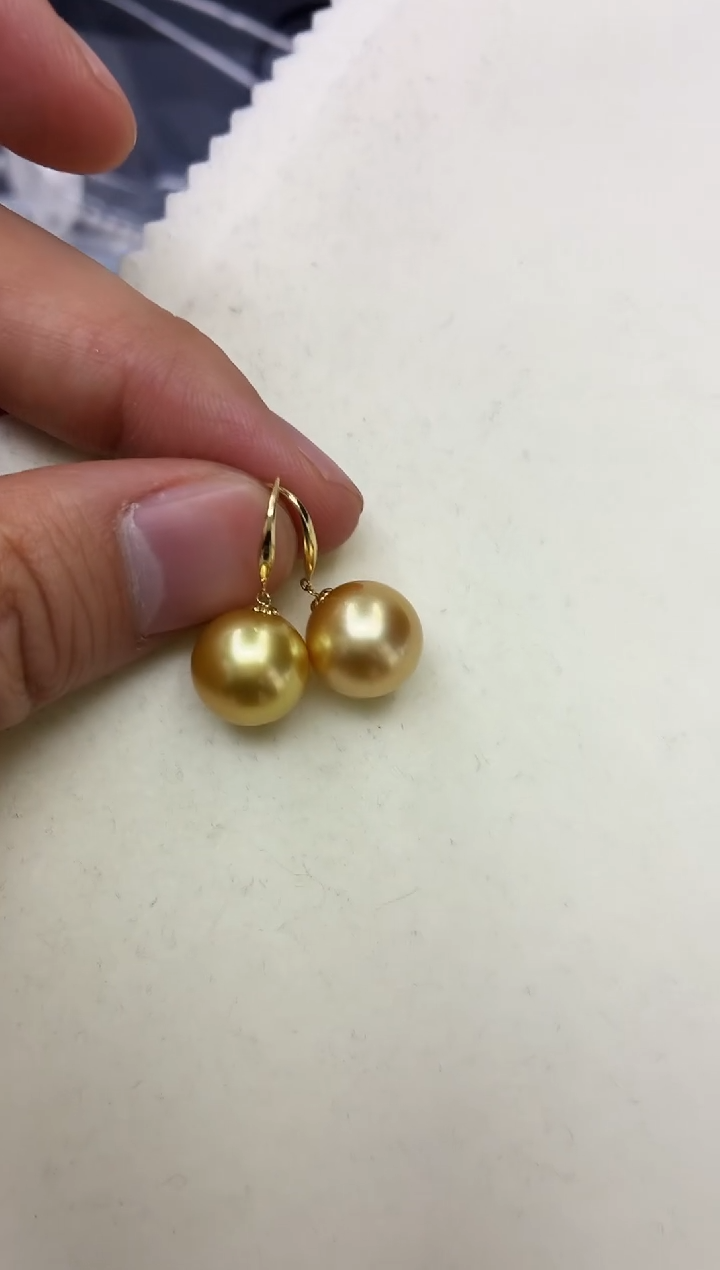 18K金镶嵌DA海水珍珠金珠耳钩12-13 x520