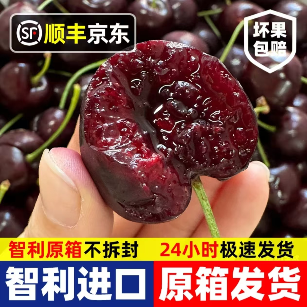 SF智利桑提娜车厘子2J-4J内附果径卡原箱5斤大樱桃海运顺丰包邮