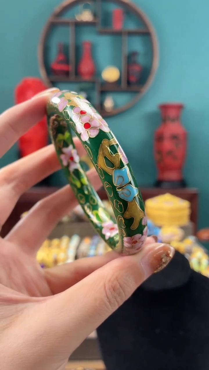  非遗手工景泰蓝镯绿色