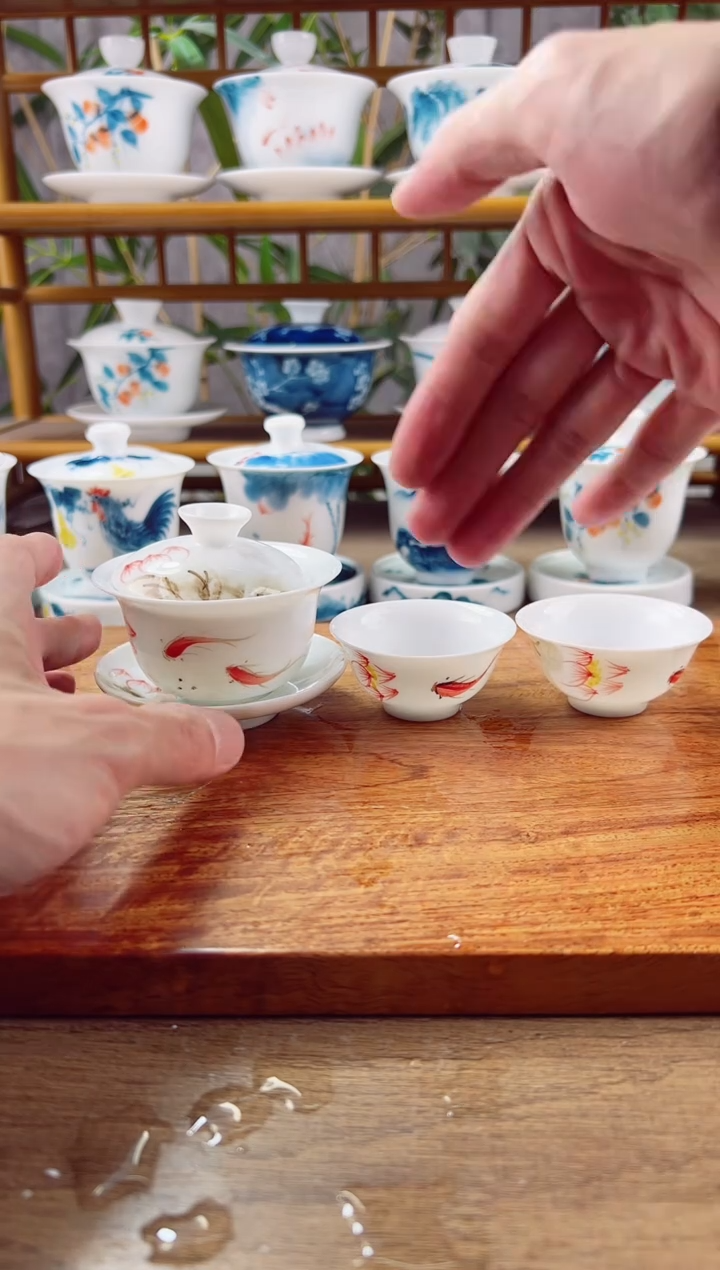 【闪购商品】微瑕红鱼荷花80ml三才+小玉兰杯2个