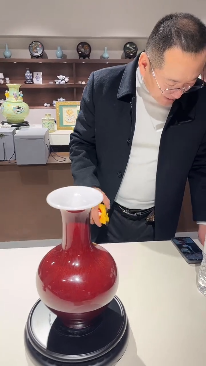 摆件陶瓷【景德贡品】100件郎红赏瓶