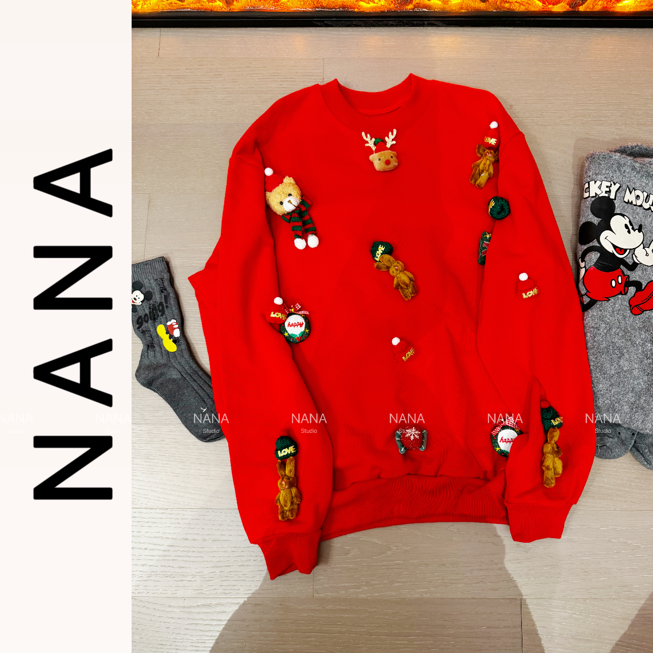 NANA STUDIO（新年系列）原创手工定制卡通圆领宽松高克重卫衣ZY503