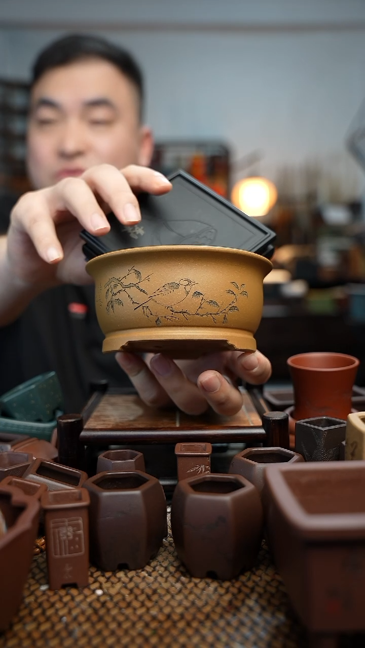 紫砂花盆長木軒精品紫砂13*6内口10.5*5
