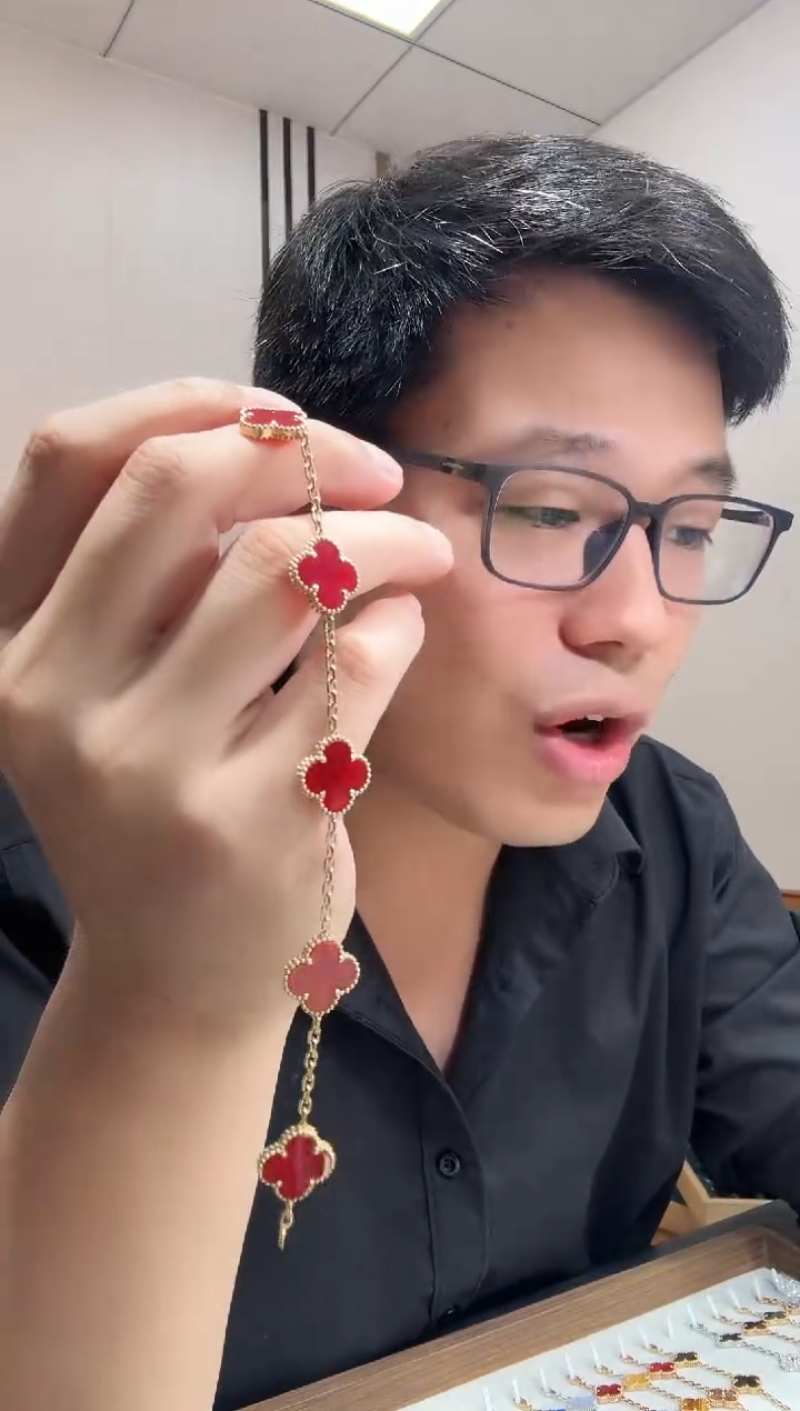 玛瑙/玉髓手链18K金镶嵌红色k黄，五花手链GHJ24版