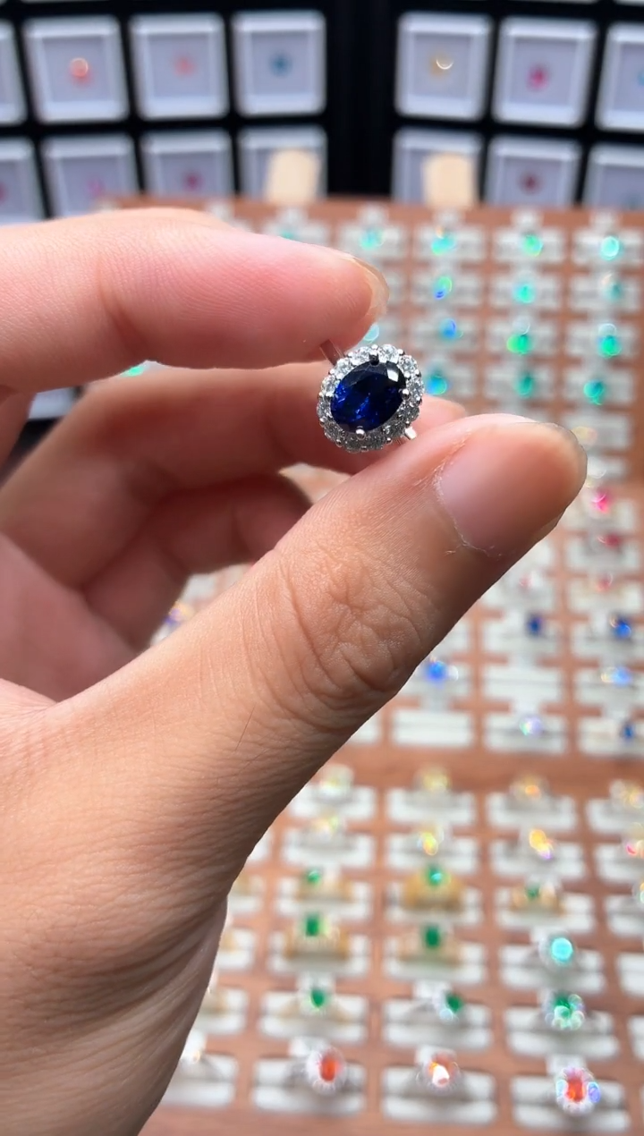 戒指蓝宝石银S925镶嵌111