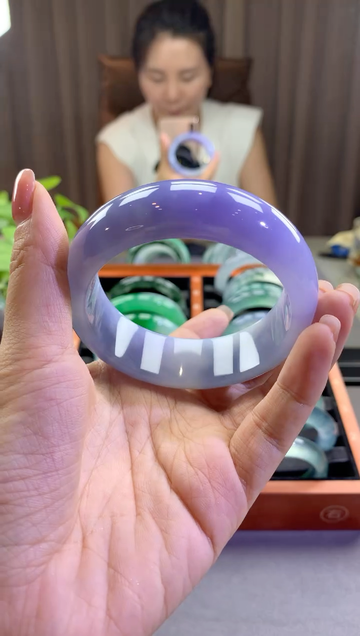 翡翠手镯未镶嵌【6号】浓郁妖紫满色大轮胎